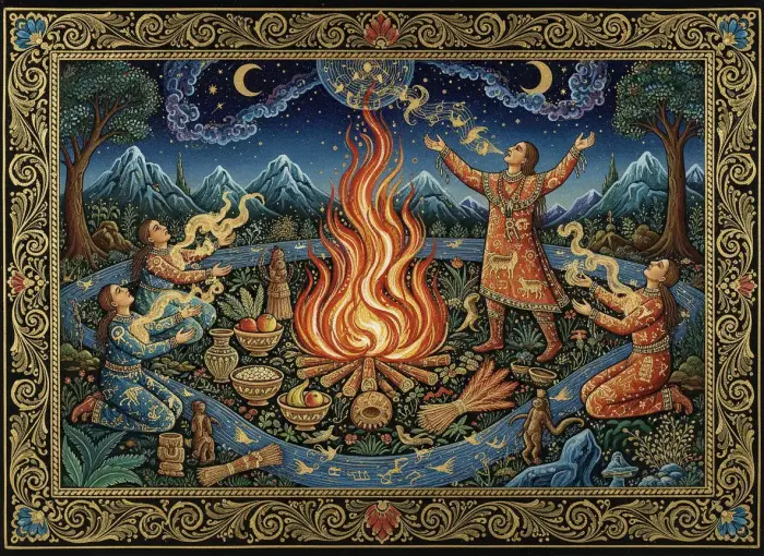 Feu sacré chamanique, symbole de transformation et de purification.