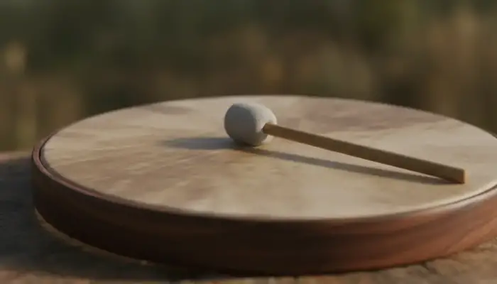 Tambour chamanique et mailloche, instruments clés du déroulement d'une séance.