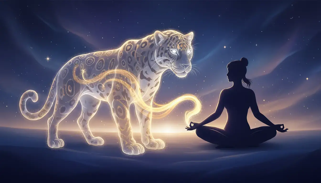 Illustration d'un animal de pouvoir, un esprit jaguar lumineux.
